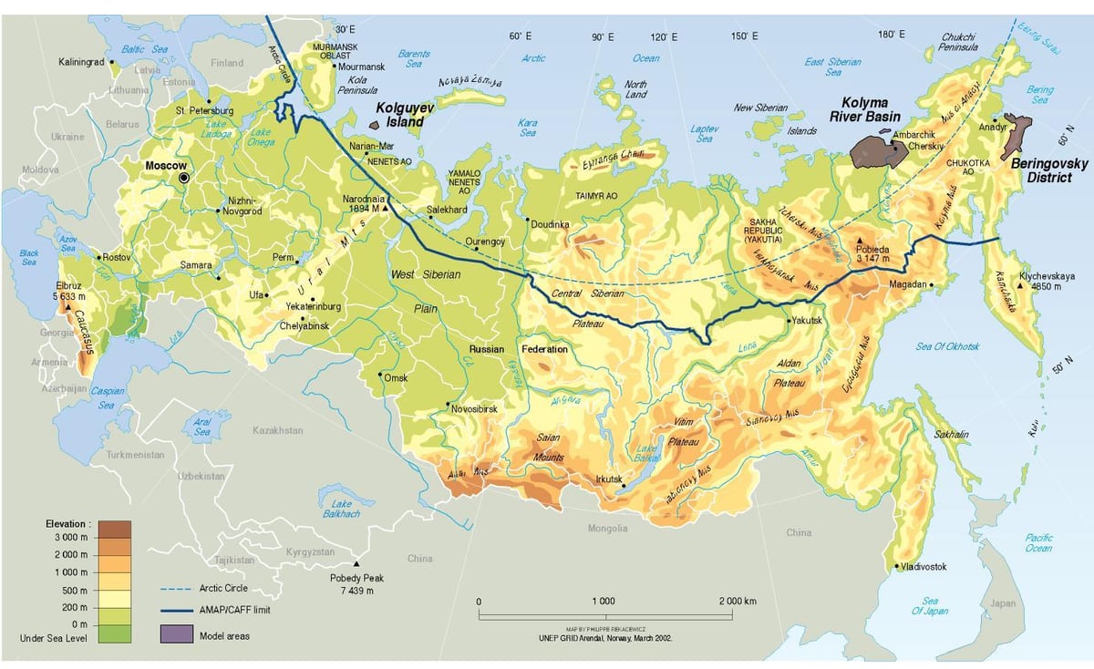 fizyczna mapa Rosji