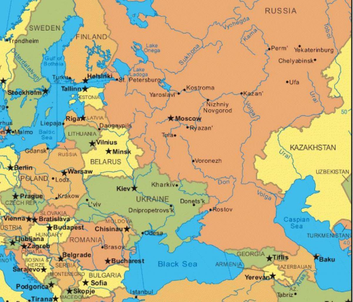 Europa wschodnia i Rosja na mapie