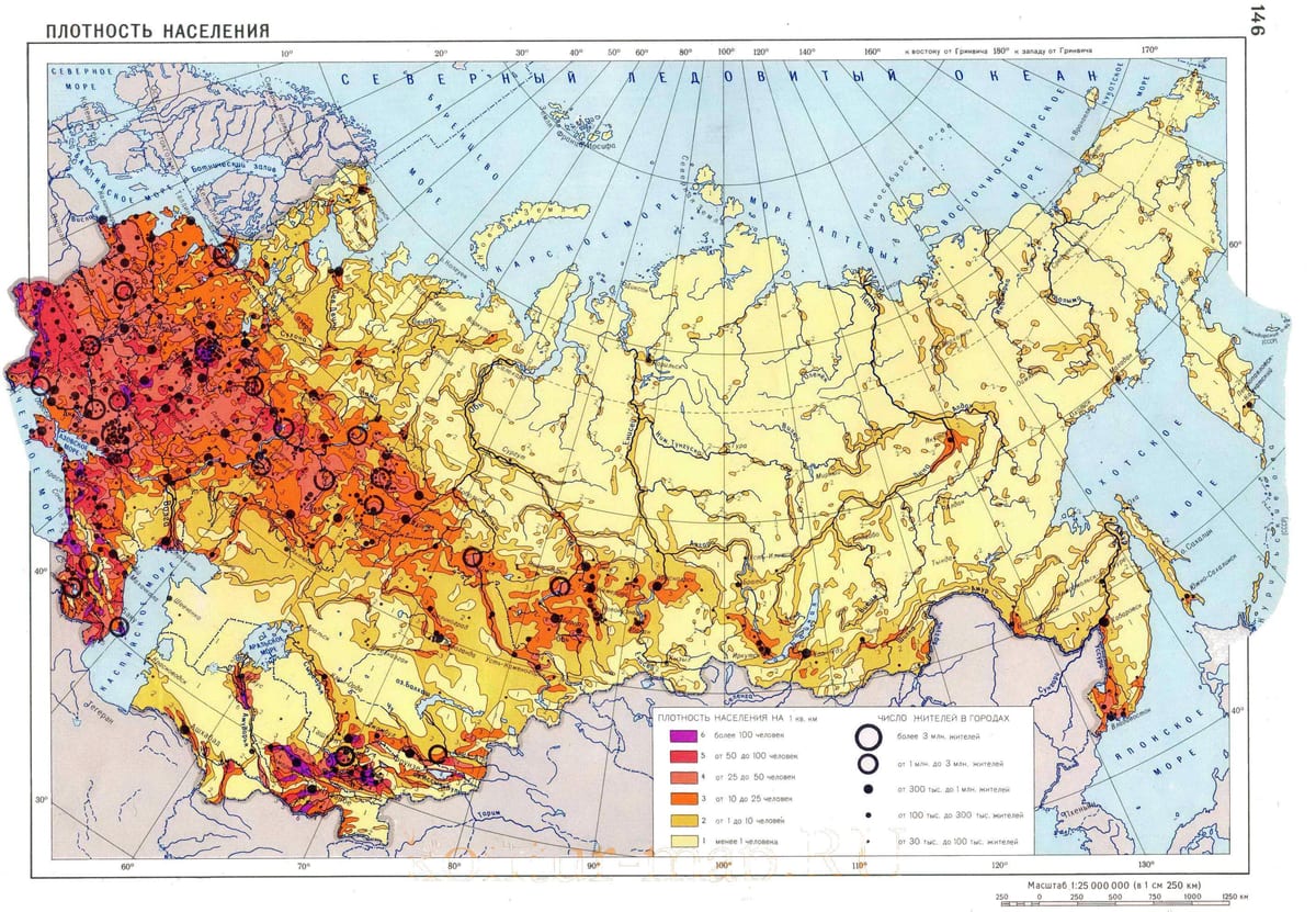 Mapa Rosji gęstość zaludnienia