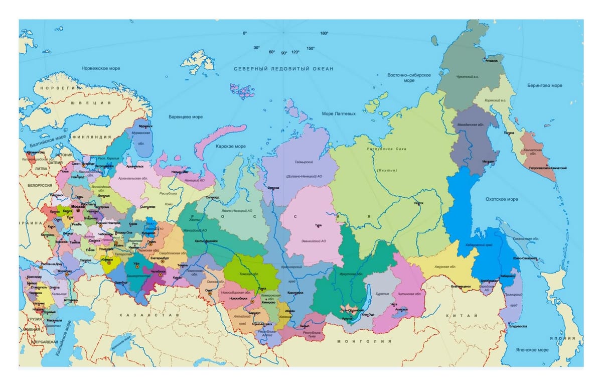 Mapa Rosji z regionami