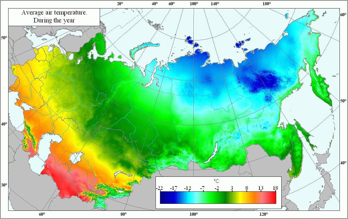 mapa Rosji temperatura