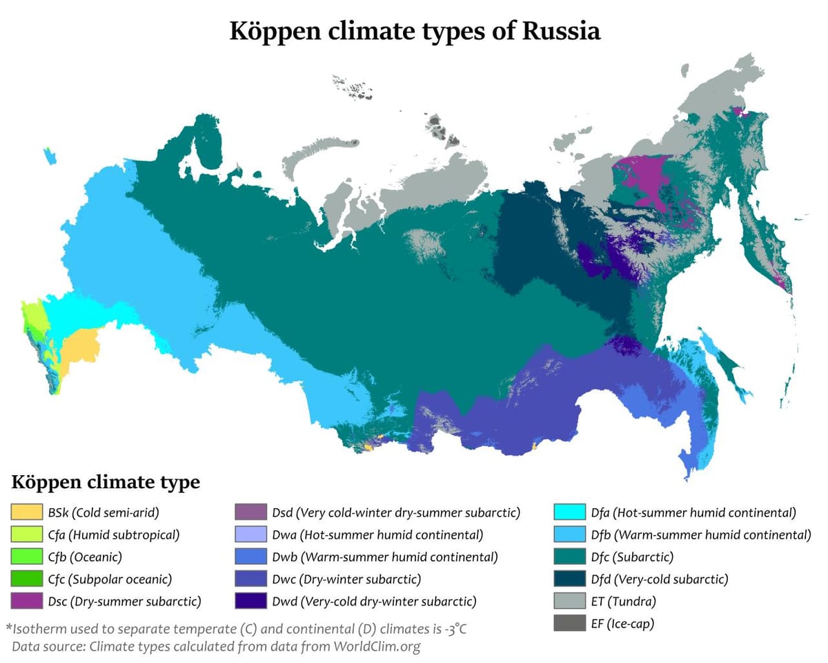 klimatyczna mapa Rosji