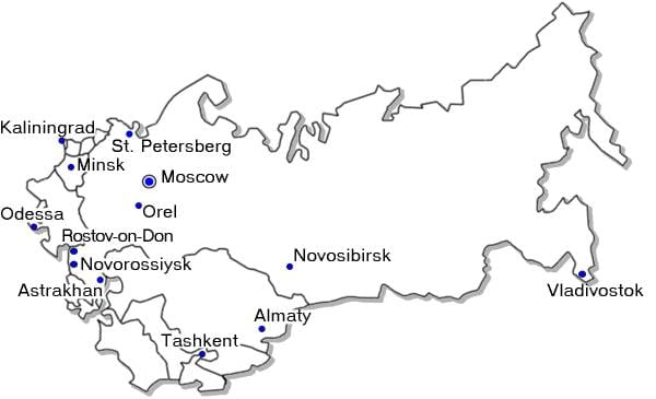 mapa Rosji z dużymi miastami