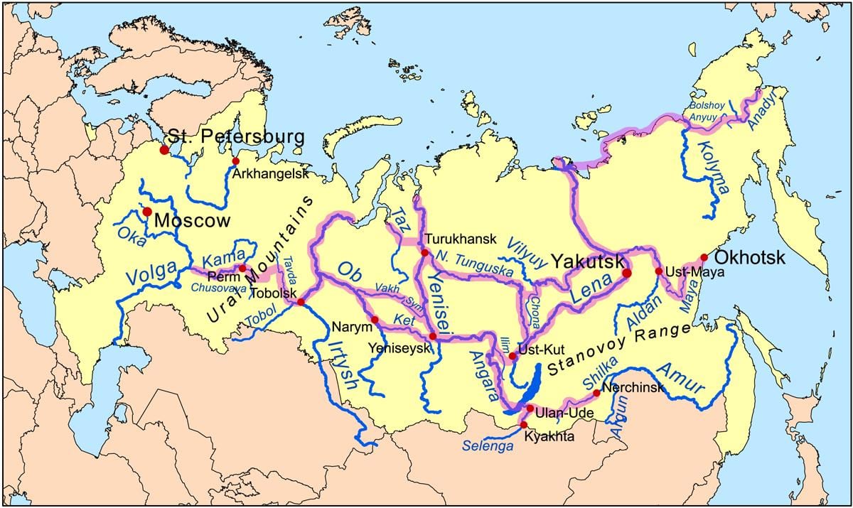 mapa rzek Rosji