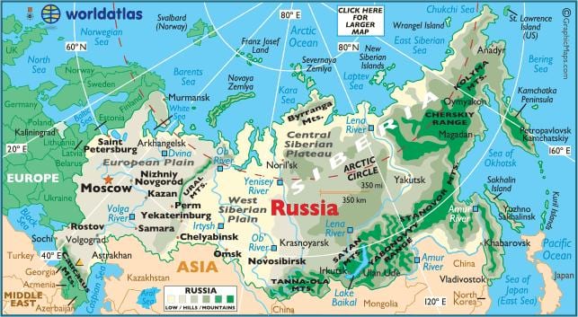 mapa Wschodniej Rosji